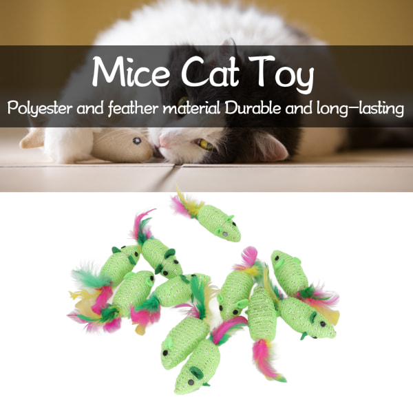 11 stk Mus Katteleke Multipurpose Squeaky Interactive Cat Toy Mus for katter og kattunger Grønn