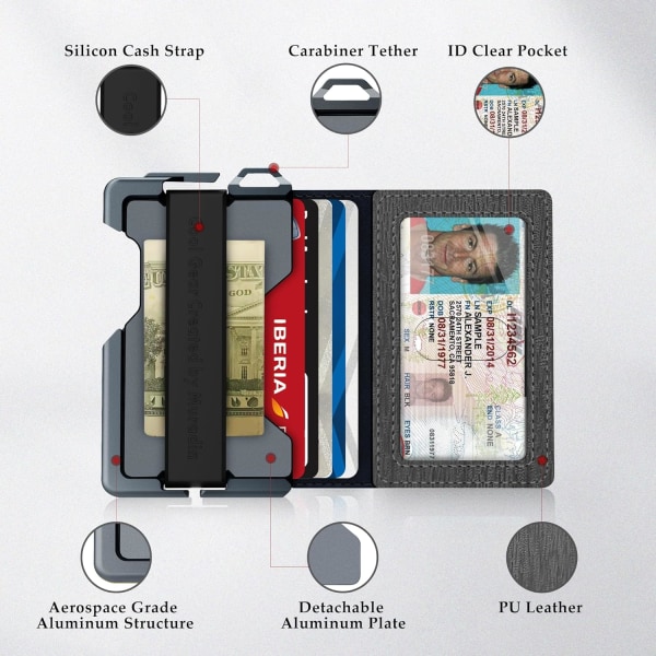 Taktisk minimalistisk pung til mænd, slank RFID-blokerende metal kortholder, forlomme Menu2019s læder Dapper Bifold pung med pengeseddelklemme Tree Pattern Grey