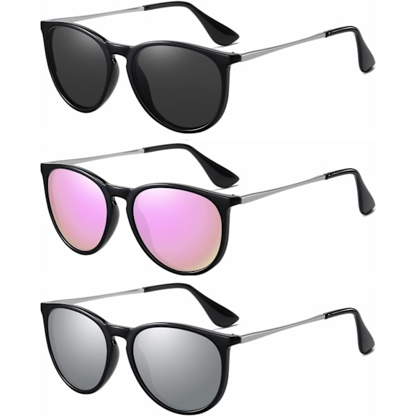 Aurinkolasit Naisille Miehille Vintage Polaroid Retro Aurinkolasit Naisille Aurinkolasit Pyöreä Klassinen UV-suoja Black & Pink & Grey
