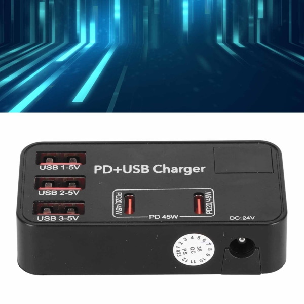 5 Port USB Latausasema 3 USB A 2 USB C 48W Mini USB Latausasema 2 PD 20W Portilla Useille Laitteille 100‑240V EU-Pistoke