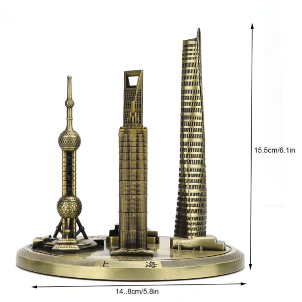 Shanghai Bygningsmodel Samling Oriental Pearl Tower Global Financial Center Souvenir Bronze L