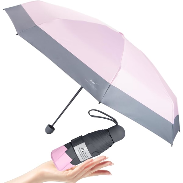 Resekompakt paraply, litet paraply för regn och sol, parasollparaply UV-skydd UV-blockerare, 8 revben vindtätt paraply, lätt och bärbart paraply Pink