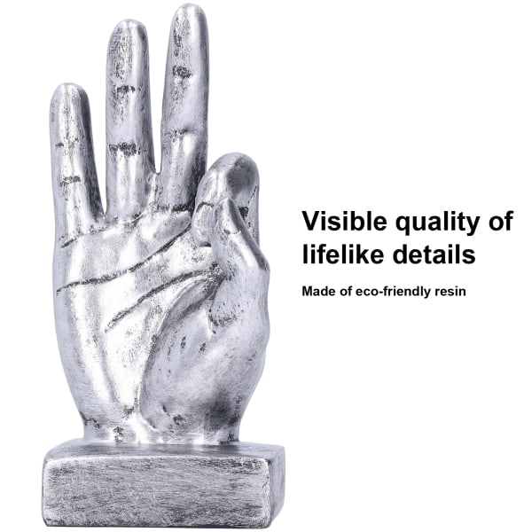 Harpiks Finger Statue OK Gest Skulptur Skrivebords Ornamenter Hjem Retro Dekorasjon Silver