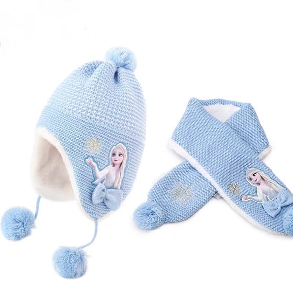 Frozen Vintermössa, Vantar och Halsduk för Flickor, 3-delars Set, Plysch Varm Utomhuskomfort Inkluderar Presentask, Överraskningsjulklappar och Födelsedagspresenter Blue A