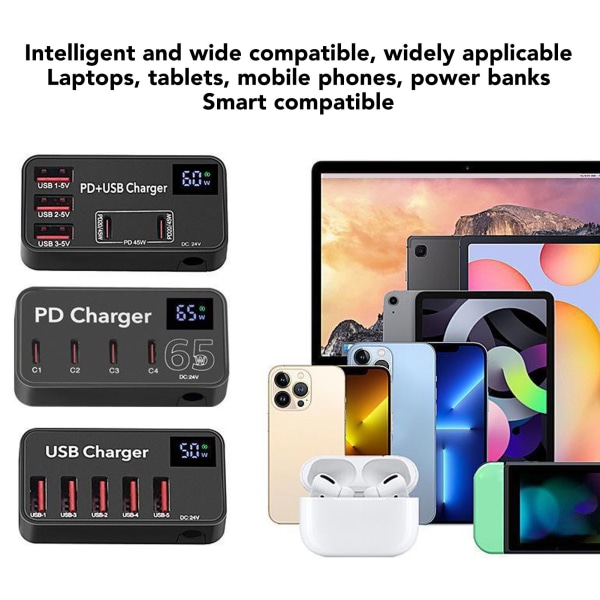 5 Ports USB Charging Hub Fast Charging Mini PD Multi Port Power Stock Charge Station for Notebook Smartphones AC 100‑240V EU Plug