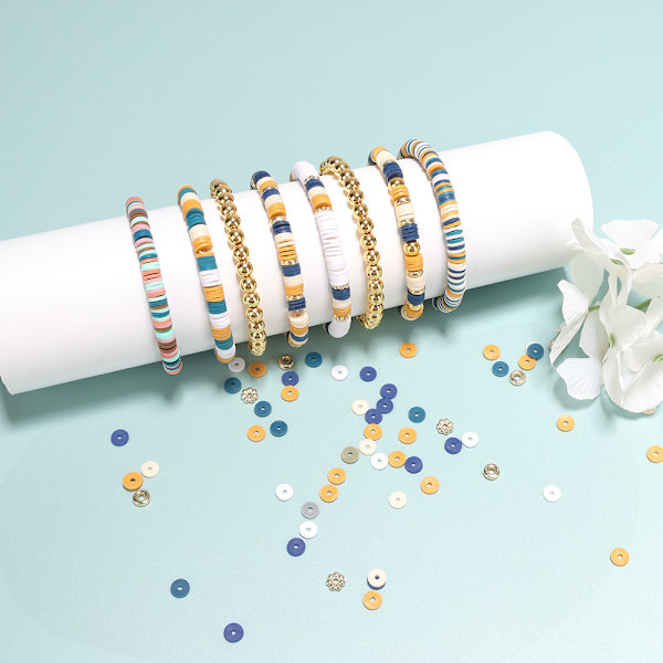 Armbåndssett med 24 rutenett leireperler 6mm myk leirestykke armbånd DIY håndlaget perle skjæring smykkesett, armbånd og smykkefremstilling type D