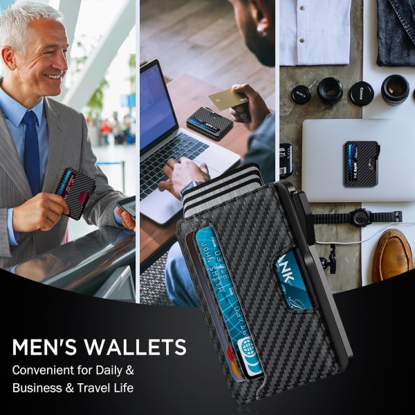 Miesten lompakko - Ohut nahkainen miesten lompakko Pop up -korttikotelo, jossa rahaklipsi, luottokorttipaikat, henkilöllisyystodistus - RFID-esto Minimalistinen lompakko lahjalla