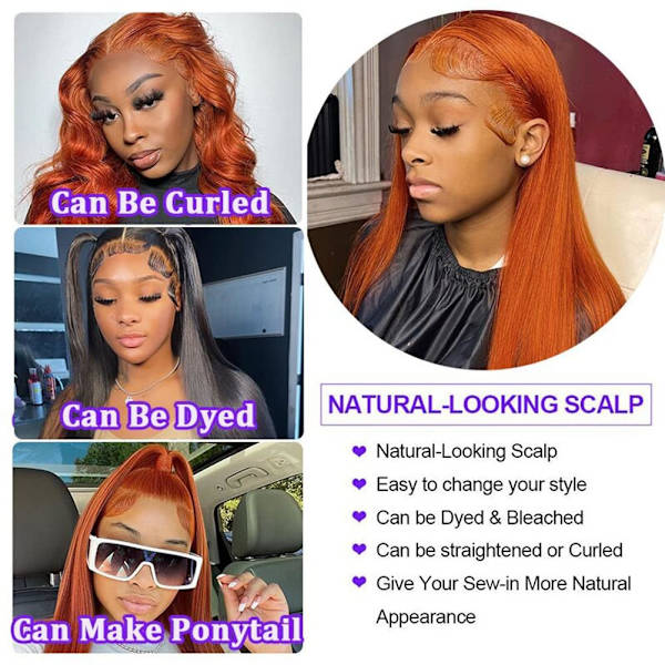 Ginger Orange Rak Lace Front Peruker Mänskligt Hår Färgad 13x4 Hd Transparent Frontal Peruker Mänskligt Hår Förplucked Ginger Peruk Mänskligt Hår Lace Front Wi Ginger Orange 24 Inch