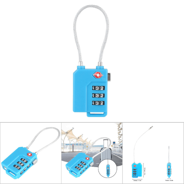 3-sifret passord TSA ståltrådlås tollkode lås for reisesak koffert (blå)
