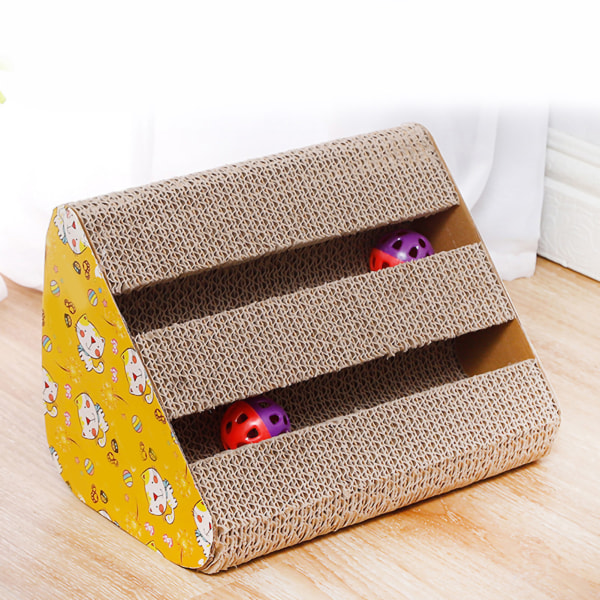 Cat Scratcher Box Bærbar sikker trekantet dobbelt slot killing kradselegetøj med klokkebold til indendørs