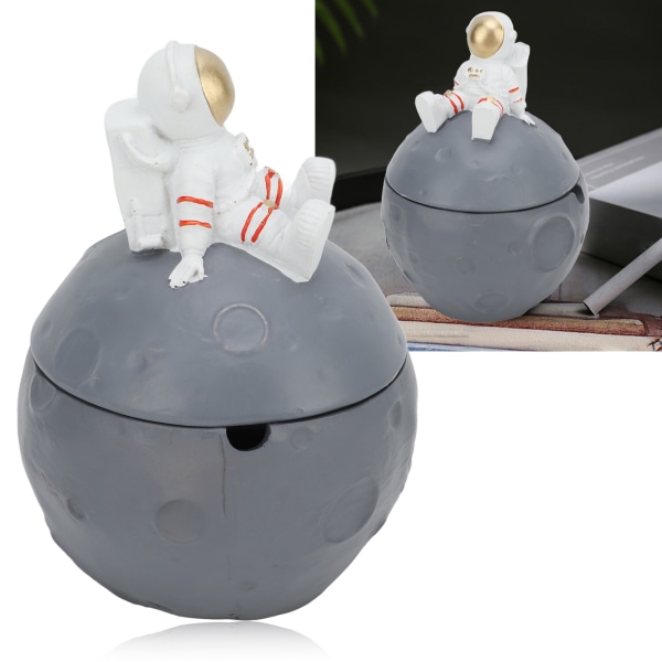 Astronaut-tuhkakuppi Gold Moon Theme Hartsimateriaali Koristeellinen syvä, kannettava kannellinen tuhkakuppi kotitoimistoon