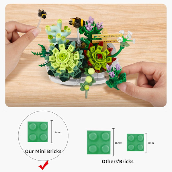 Mini-tegel Succulent Växt Byggset, 389 st DIY Simulerande Växt Ekologi Samling Byggleksak, Bukett Set Presenter för Vuxna, Barn