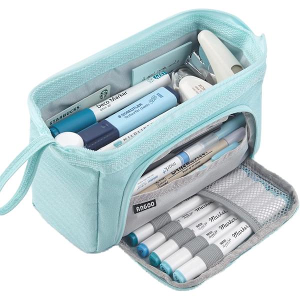 WJSMPencil Case Stor Penneveske Håndholdt Blyantveske Kosmetikk Bærbar Gave til Kontor Skole Tenåringsjente Gutt Mann Kvinne Voksen (Blå) Blue