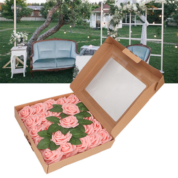 25 stk. Kunstige Blomster Realistiske Roser 3 tommer i Diameter 7 tommer Stilk Bløde Falske Roser til Fest Bryllup Dekoration Pink
