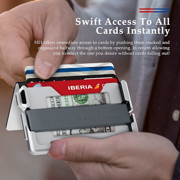 Taktisk minimalistisk pung til mænd, slank RFID-blokerende metal kortholder, forlomme Menu2019s læder Dapper Bifold pung med pengeseddelklemme Saffiano White