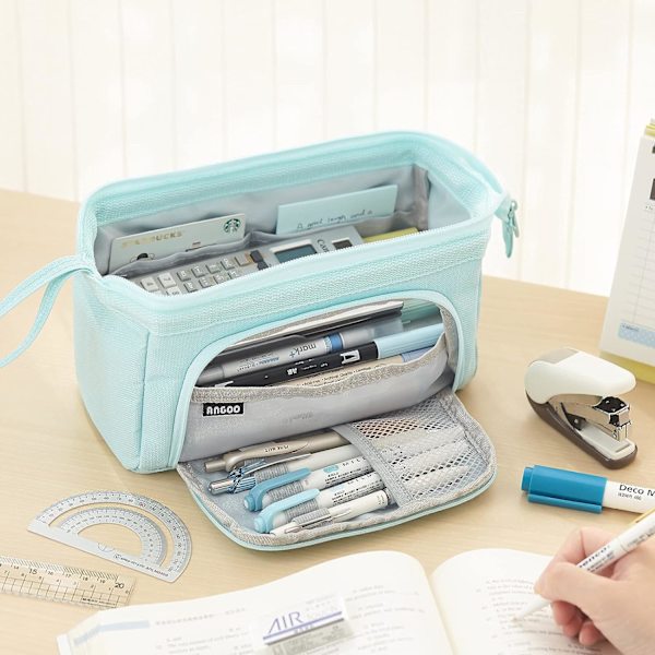 WJSMPencil Case Stor Penneveske Håndholdt Blyantveske Kosmetikk Bærbar Gave til Kontor Skole Tenåringsjente Gutt Mann Kvinne Voksen (Blå) Blue