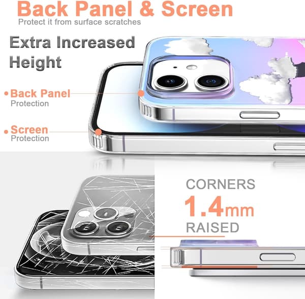 Telefonfodral kompatibelt med iPhone-fodral Slim Crystal Clear Holographic White Cloud Kvinnor Flickor, Hårt PC Stötsäker Skyddsdesign iPhone 13