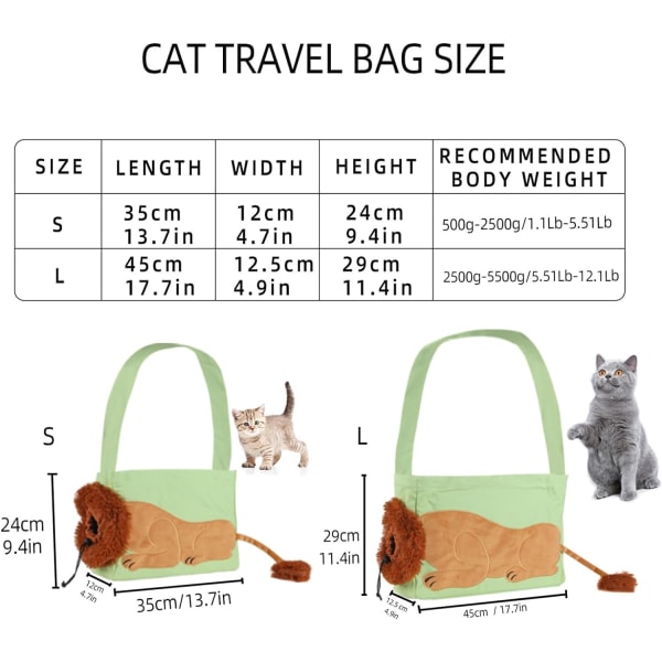 Kæledyrsbærerpose til katte og små hunde, Kitty og hundebag til komfortabel transport, blød kattebærer til rejser og transport, komfortabel og holdbar