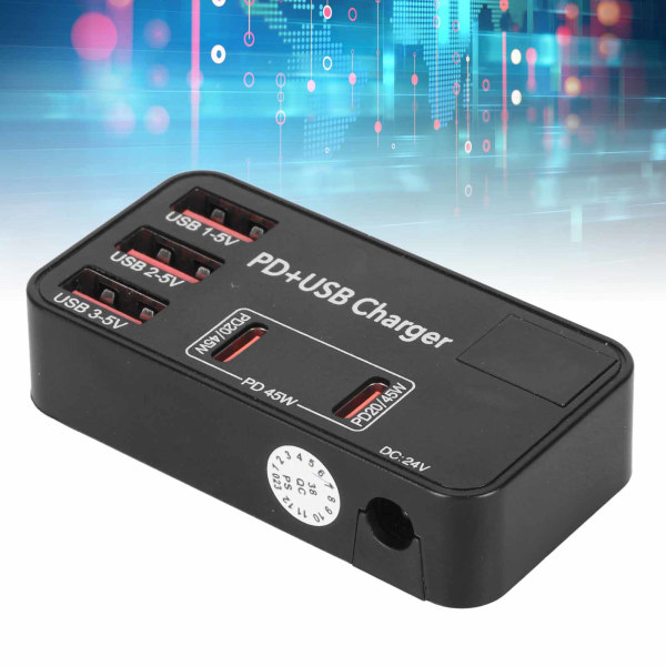 5 Port USB Latausasema 3 USB A 2 USB C 48W Mini USB Latausasema 2 PD 20W Portilla Useille Laitteille 100‑240V EU-Pistoke