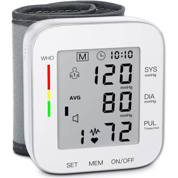 Håndledsblodtryksmåler Bp-monitor Stort LCD-display Blodtryksmaskine Justerbar håndledsmanchet 5,31-7,68 tommer Automatisk 99x2 sæt Hukommelse med