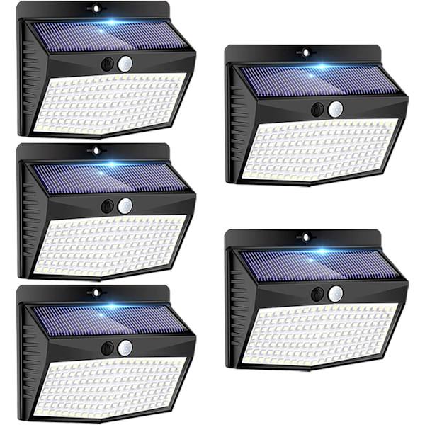Solcelle Udendørs Lys, [138 LED/5 Pakker] Solcelle Bevægelsessensor Sikkerhedslygter med 3 Lystilstande Trådløse Solcelle Væglygter Vandafvisende Solenergi Cool White5