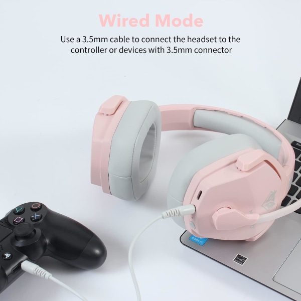 G06 trådlöst spelheadset med kristallklar mikrofon för PS5, PS4, PC och switch, 47-timmars batteri, ergonomisk design (rosa) Pink