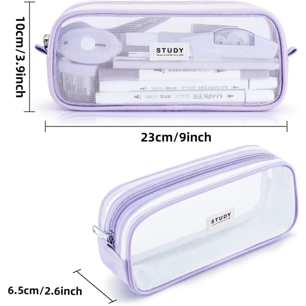 KALIDI Gitter Mesh Blyantsæske Stor Kapacitet Blyantsæske Stor Blyantpung Med Lynlås Enkel Kontorartikler Taske Æstetisk Pennepose til Skole Teenager Pige Dreng Purple