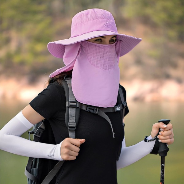 Solhatte til mænd Kvinder Fiskehat UPF 50+ Åndbar Bred Skygge Sommer UV beskyttelseshat Purple