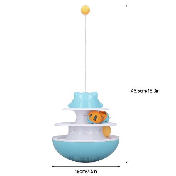Kattkarusell Leksak 2 Nivåer Interaktiv Träning Kattunge Spår Torn Pusselleksak med Rullande Boll Sjöblå