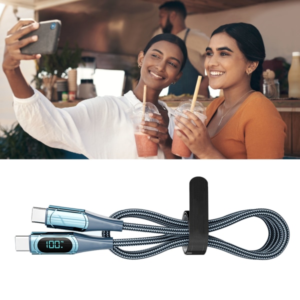Hurtiglading datakabel PD LED digital display USB datalinje for bærbar PC nettbrett telefon 6,6 fot Blue