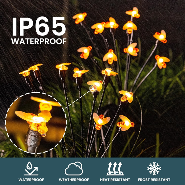 Solar Garden Lights, Bee Shape Garden Lights Solar Outdoor, Solar Lights for Outside Sway by Wind, Solar Lights Outdoor Waterproof for Garden Patio Path BEE SHAPE2