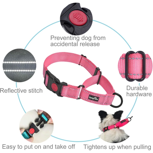 2 pakker Martingale hundehalsbånd med hurtigutløsende spenne reflekterende hundetreningshalsbånd for små middels store hunder (halsbånd+bånd, L-hals 17"-21", nål Pink L