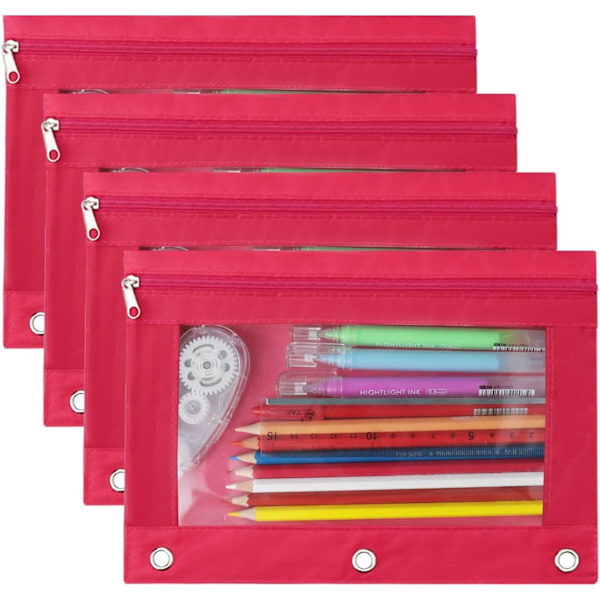 Pennfodral 3 Ring, Blixtlåsfodral Pennfodral Pärm Kosmetikväska Rosa 4-pack 4HotPink