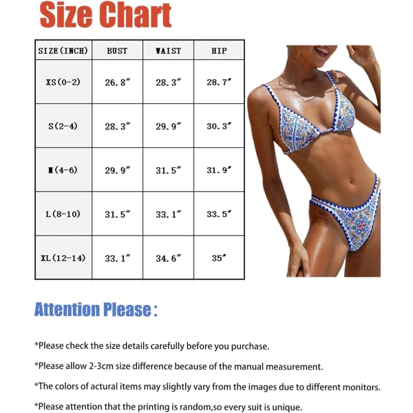 WJSMWomens Uimapuvut Seksikäs stringit Micro Bikini Ditsy kukkainen kaksiosaiset setit uimapuku Color Block Bandeau Swim Top 2pcs Triangle Geometry S