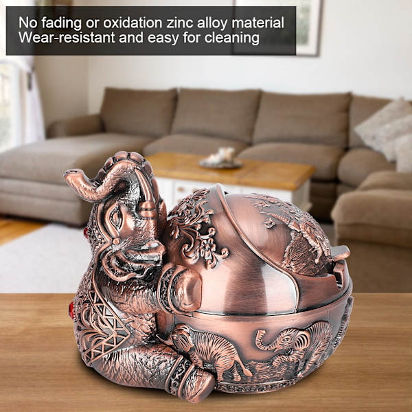 Vindsikkert Askebæger i Zink Legering med Innovativ Elefant-Styling og Prægede Ornamenter til Hjem, Hotel og Kontor