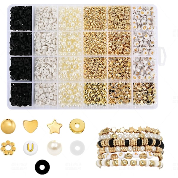 2580 stk Vennskapsarmbåndsett, Armbåndslagingsett, Leireperler til armbåndslaging, Gullbokstavperler til armbåndslagingsett, Perleperler til smykker