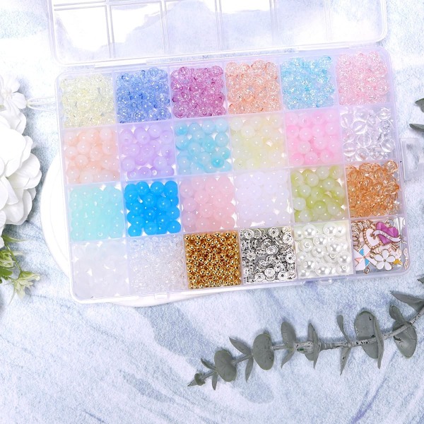 Glasperle Armbåndsfremstillingskit, Piger Søde Armbånd Halskæde Smykkefremstillingskit, DIY Bulk Akryl Gradient Bobleperler Piger Smykker, Piger