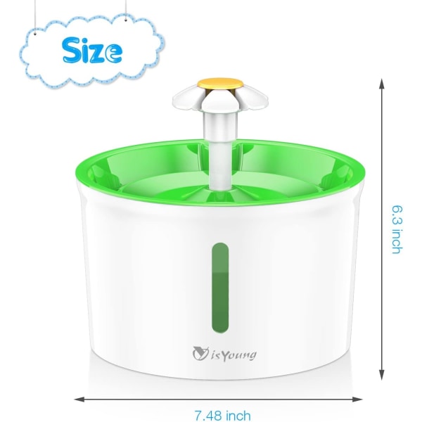 Kattfontän 1.6L Automatisk Djurvattenfontän Djurvattenbehållare, Hund/Katt Hälsosam Fontän och Hygienisk Hundfontän (Grön) green