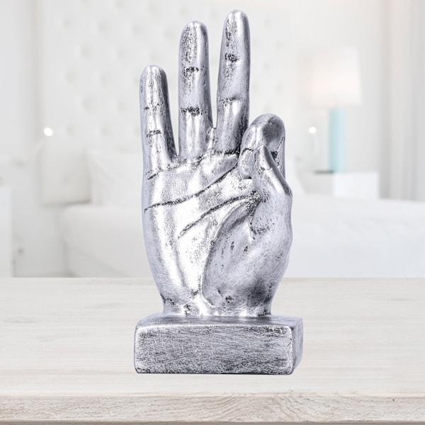 Harpiks Finger Statue OK Geste Skulptur Skrivebords Pynt Hjem Retro Dekoration Silver