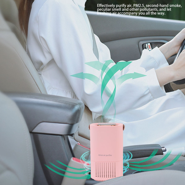 Luftrenare USB-laddning 8 miljoner negativa joner 360° Surround Wind Ta bort formaldehyd Billauftrenare Pink