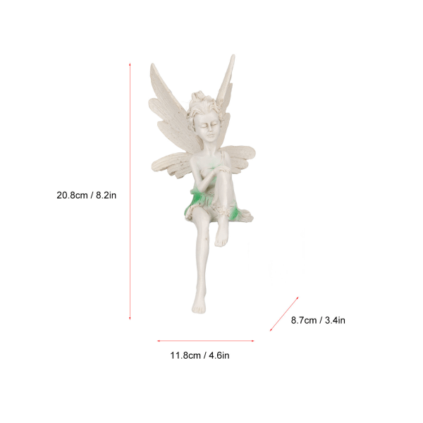 Sittande Fe-Skulptur i Resin Handmålad Realistiska Detaljer Skyddande Beläggning Söt Fe-Staty för Trädgårdsdekoration