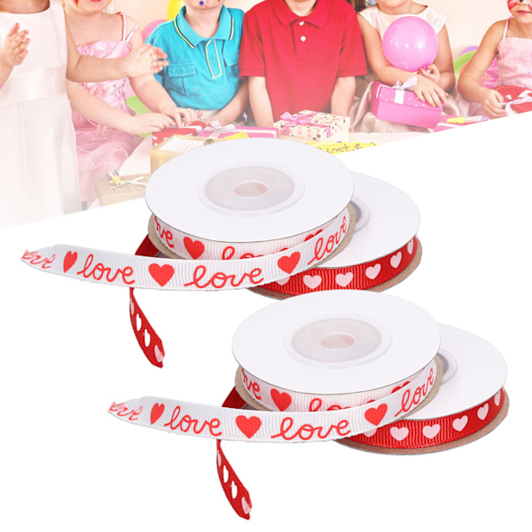 4 Ruller Hjertetrykte Stof Bånd Delikate Mønstre Valentinsdag Bånd til Bryllupsdekoration Gaveindpakning