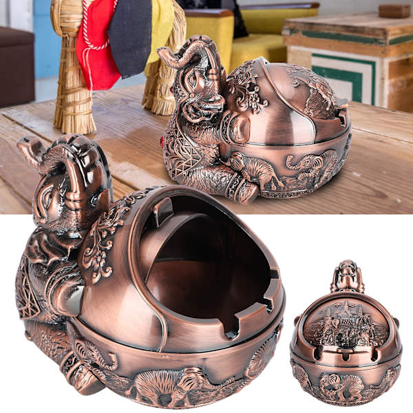 Vindsikkert Askebæger i Zink Legering med Innovativ Elefant-Styling og Prægede Ornamenter til Hjem, Hotel og Kontor