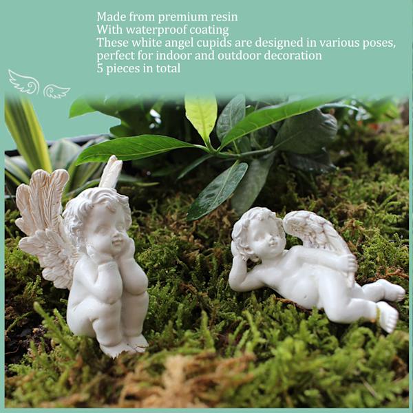 5 stk. Amor-figurer på pind Holdbar Harpiks Miniature Størrelse Bredt Anvendt Hvid Engel Figur til Have Baghave Jord