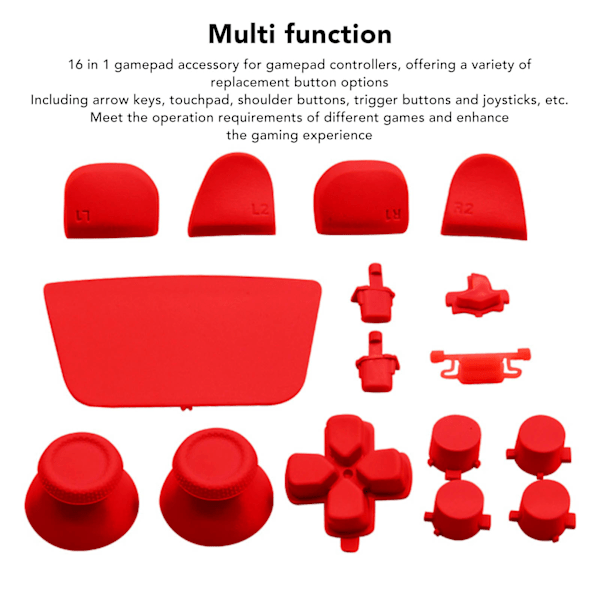 16 kpl Peliohjaimen Vaihtopainikkeita PS5-ohjaimelle, Vaihtopainikkeet Peukalonohjaimelle ja Laukaisupainikkeille PS5-ohjaimelle Red