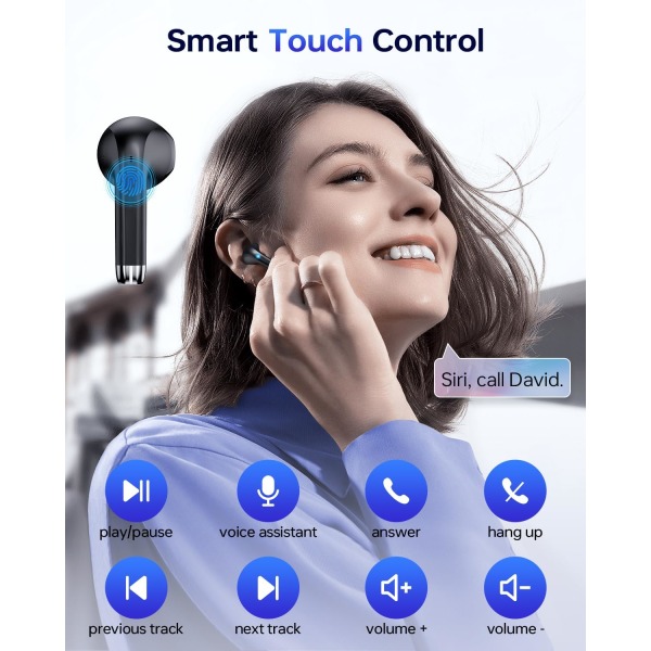 Langattomat kuulokkeet, Bluetooth 5.3 -kuulokkeet 40 tuntia soittoaikaa case, IPX5 vedenpitävät stereonappikuulokkeet mikrofonilla iOS Androidille Black