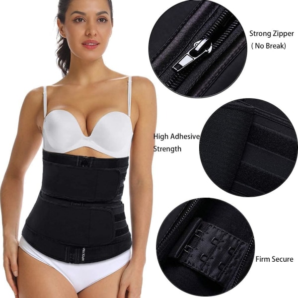 Sweat Waist Trainer for kvinner To belter, Neopren treningskorsett Midjetrener Cincher Trimmer Shaper Glidelås Black L