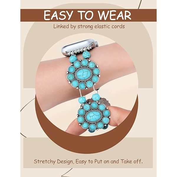 Boho Perlearmbånd Kompatibelt med Apple Watch Dame 38/40/41/42/44/45/46/49mm Bohemsk Elastisk Stretch Turkis Klassisk Håndlaget Blue 38/40/41