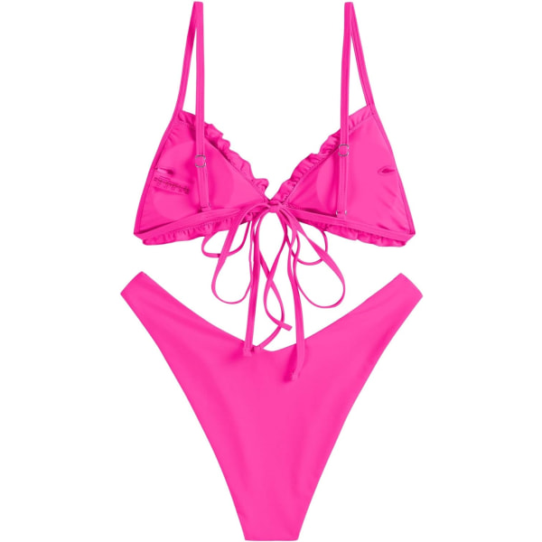 WJSM Kvinners Trekant Bikini Blomster Volanger Sløyfe Bikini Sett Todelt Badedrakt B-rose Red M