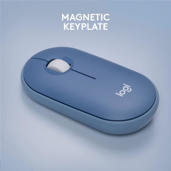 Logitech M350 Pebble Trådløs Mus med Bluetooth eller 2.4 GHz Mottaker, Stille, Slank Datamus med Stille Klikk Blue